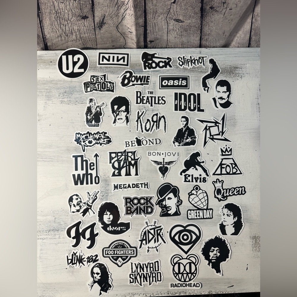 40 random rock & roll stickers Elvis, queen, micheal, the who, korn